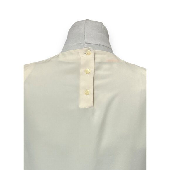 VTG Cream Long Sleeve Dressy Blouse With Back Button Closure & High Neck - Picture 4 of 8